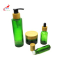 green glass jar with bamboo lid cosmetic packaging container set glass pump bottle bamboo cap BJ-216B